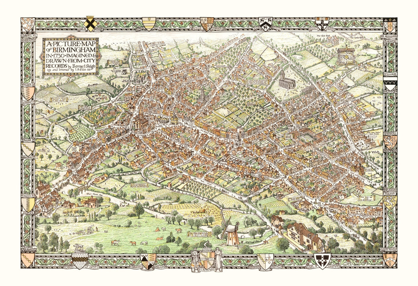 Vintage Map of Birmingham, England 1923