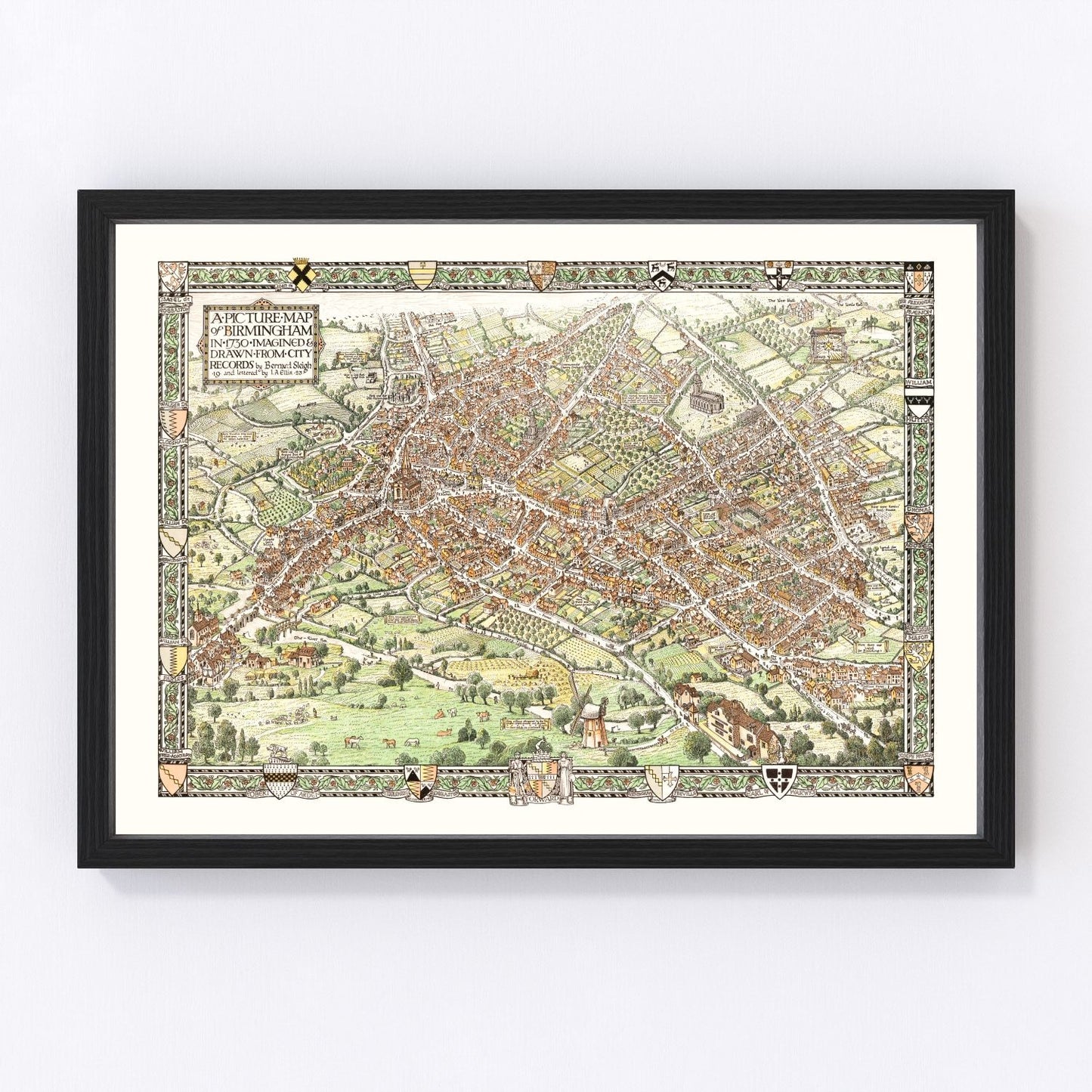 Vintage Map of Birmingham, England 1923