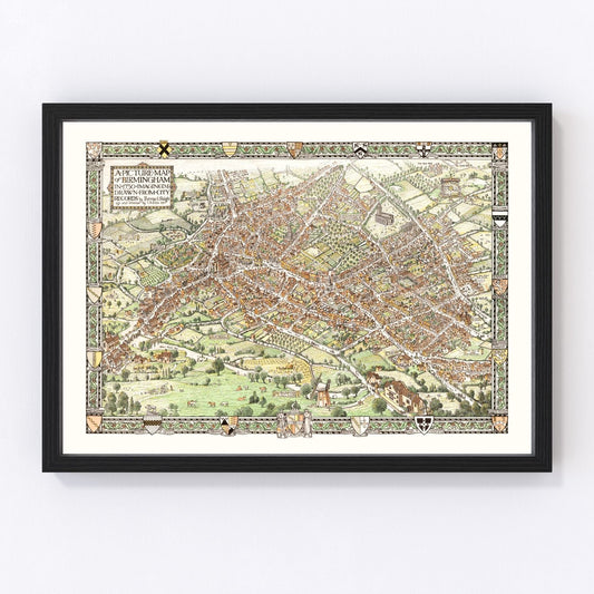 Vintage Map of Birmingham, England 1923