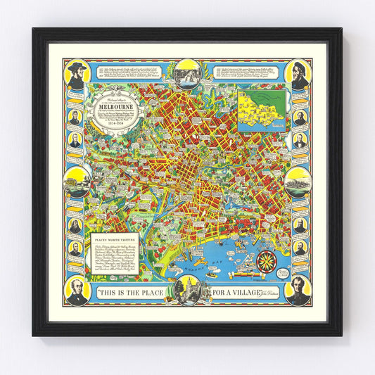 Vintage Map of Melbourne, Australia 1934