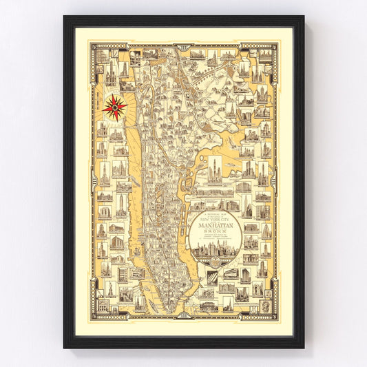 Vintage Map of Manhattan, New York 1939