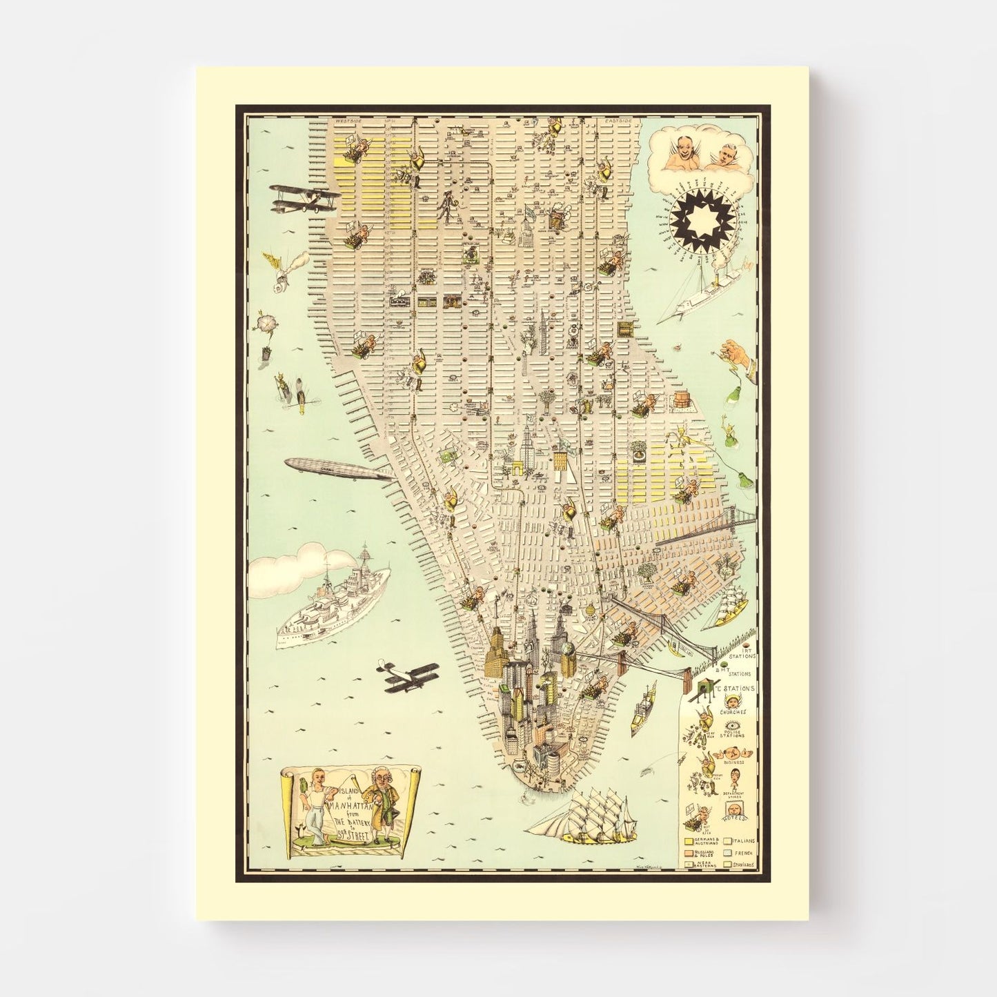 Vintage Map of Manhattan, New York 1927