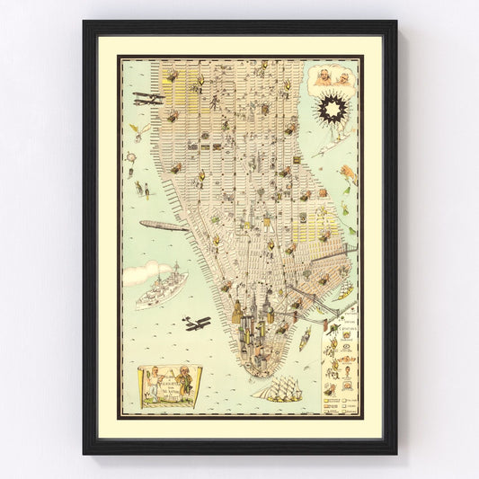 Vintage Map of Manhattan, New York 1927