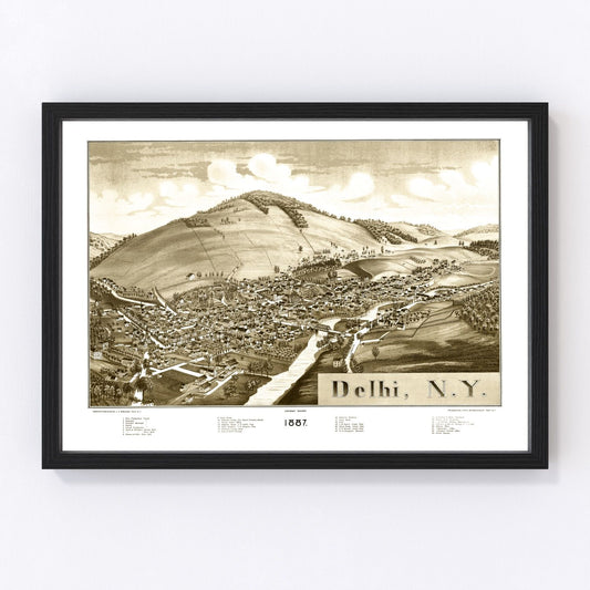 Vintage Map of Delhi, New York 1887