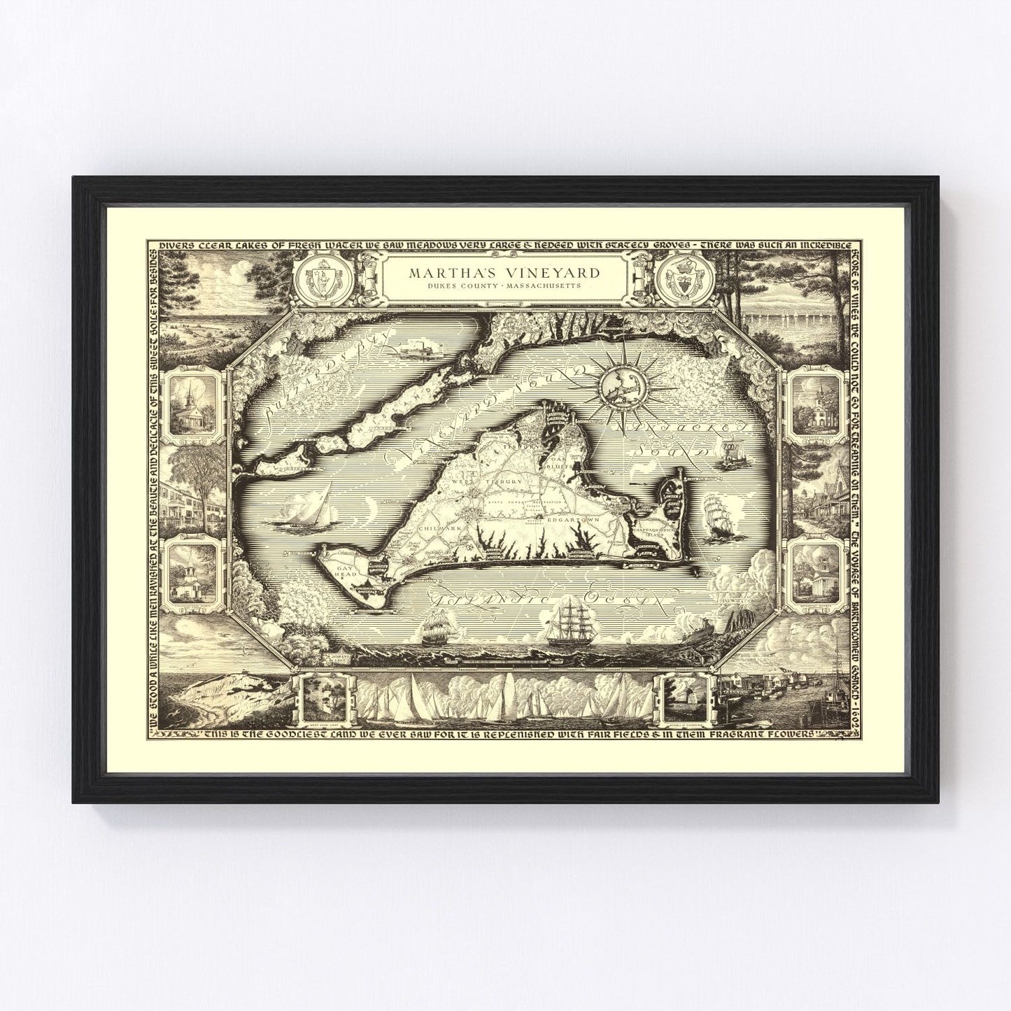 Vintage Map of Martha's Vineyard, MA 1954
