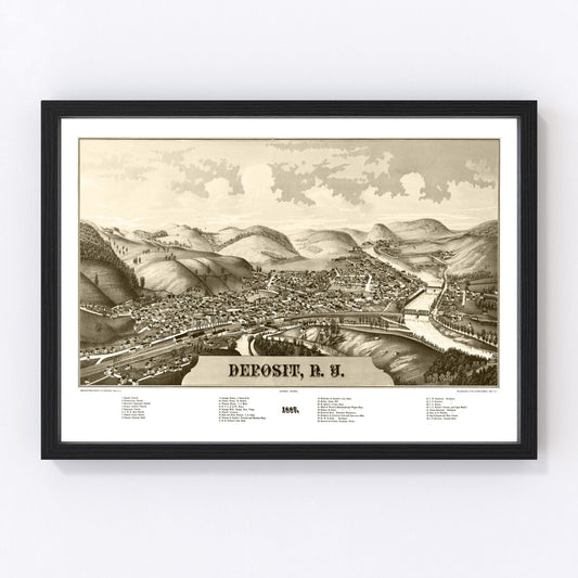 Vintage Map of Deposit, New York 1887