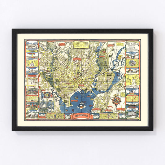 Vintage Map of New Haven, Connecticut 1928