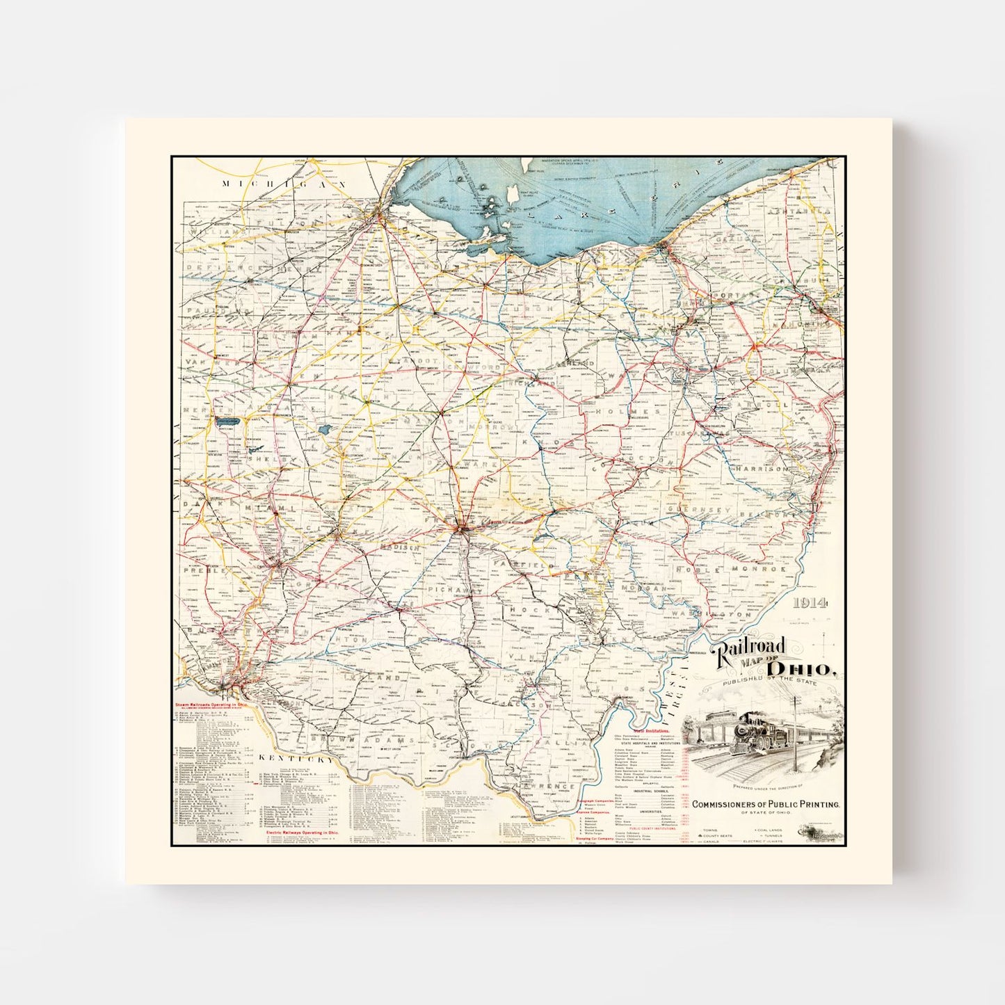 Vintage Railroad Map of Ohio 1914