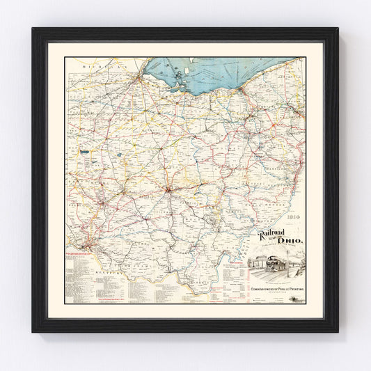 Vintage Railroad Map of Ohio 1914