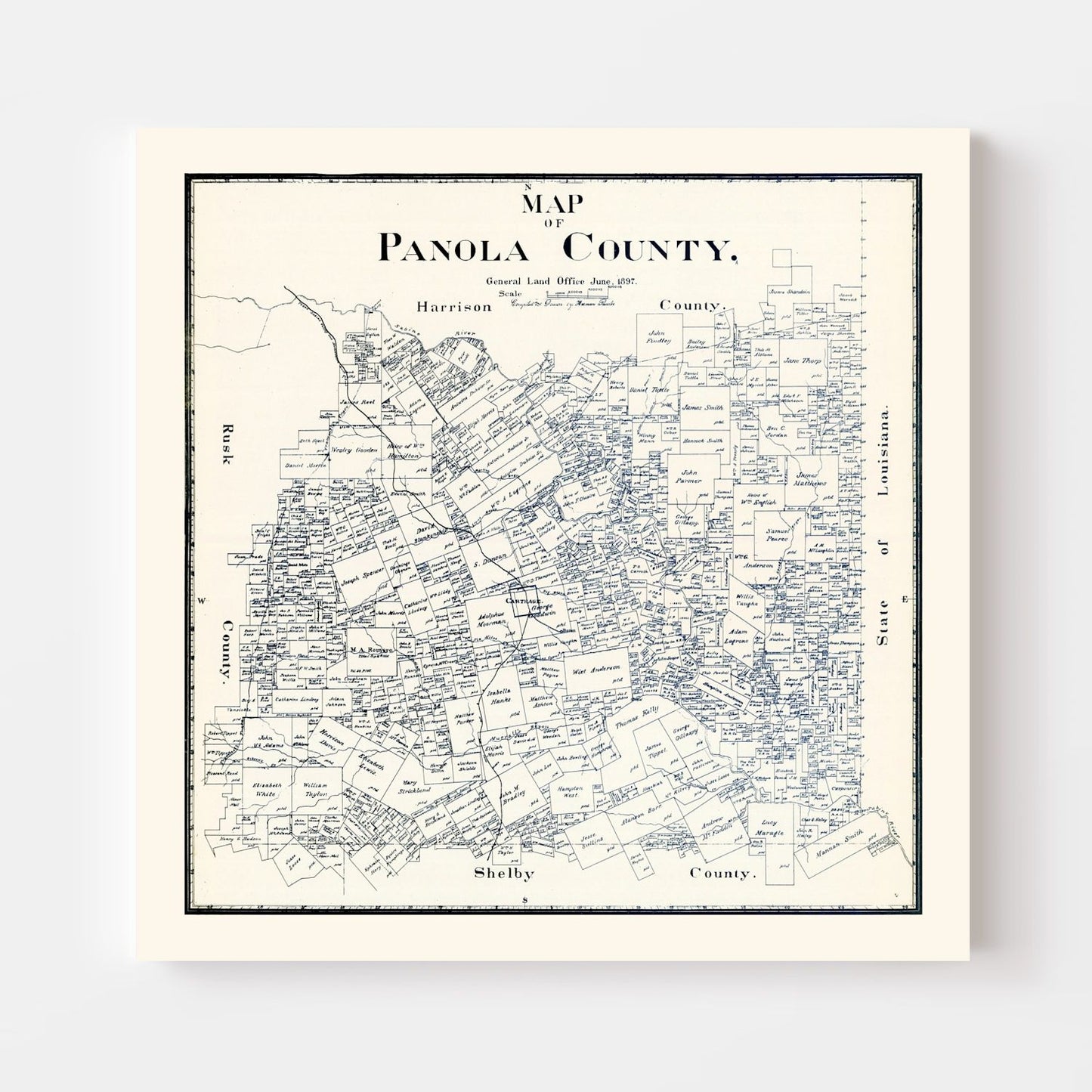 Vintage Map of Panola County, Texas 1897