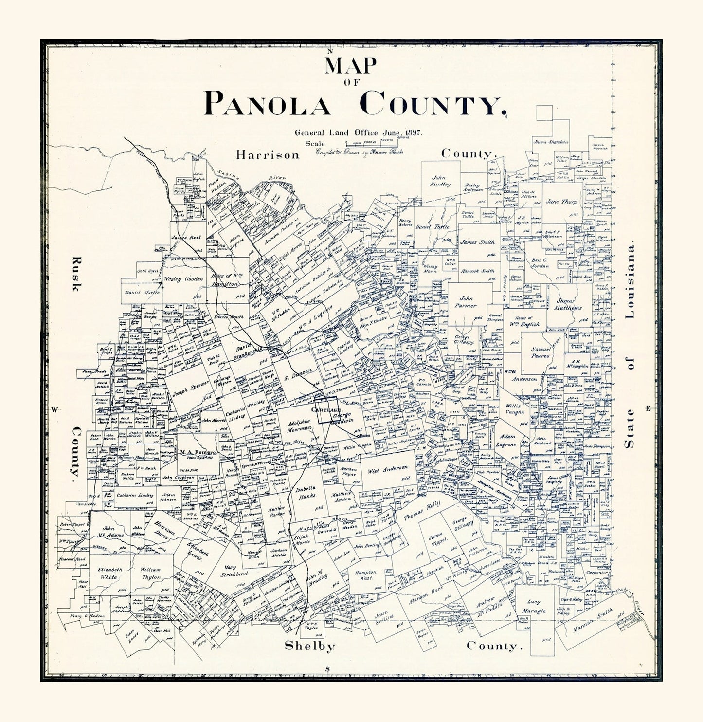 Vintage Map of Panola County, Texas 1897