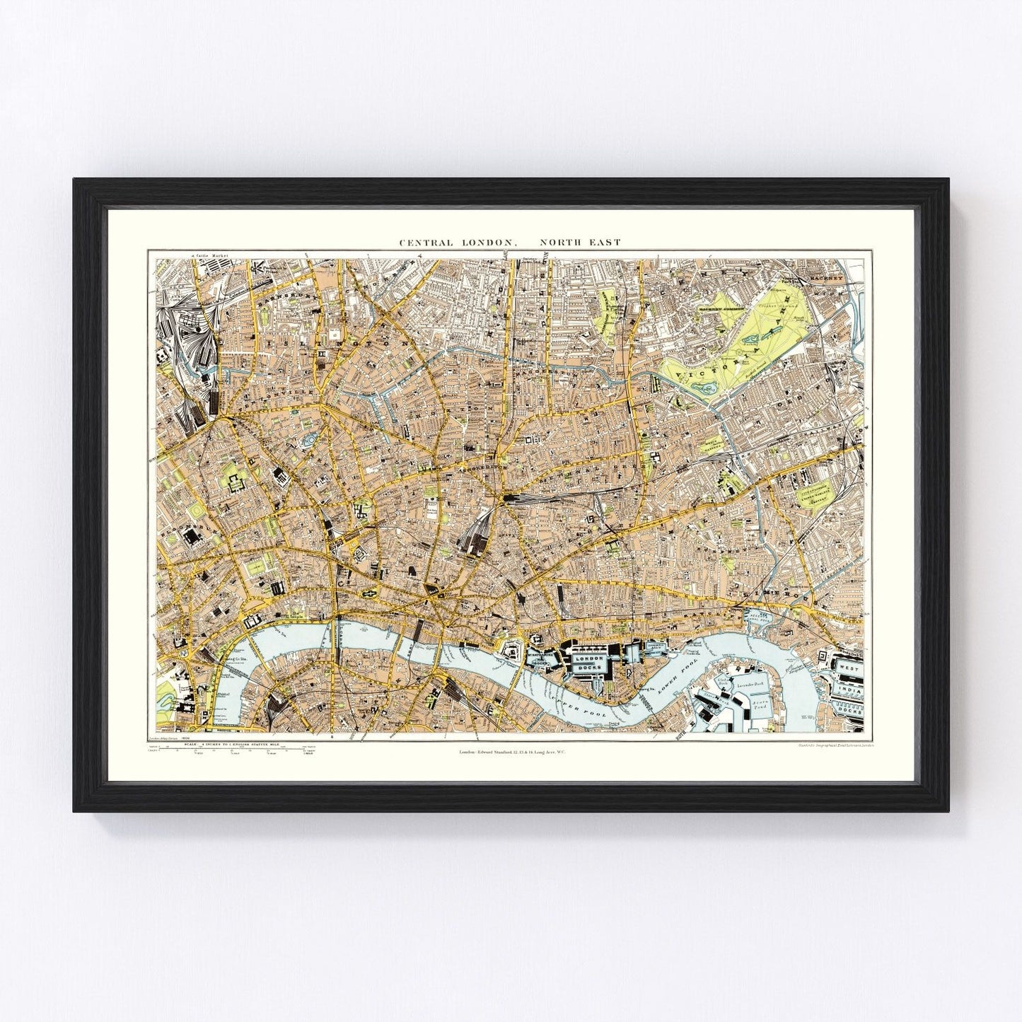 Vintage Map of Central & Northeast London, England 1904