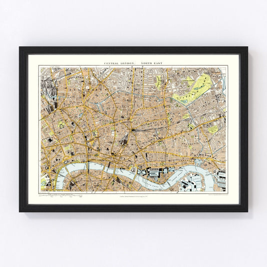 Vintage Map of Central & Northeast London, England 1904