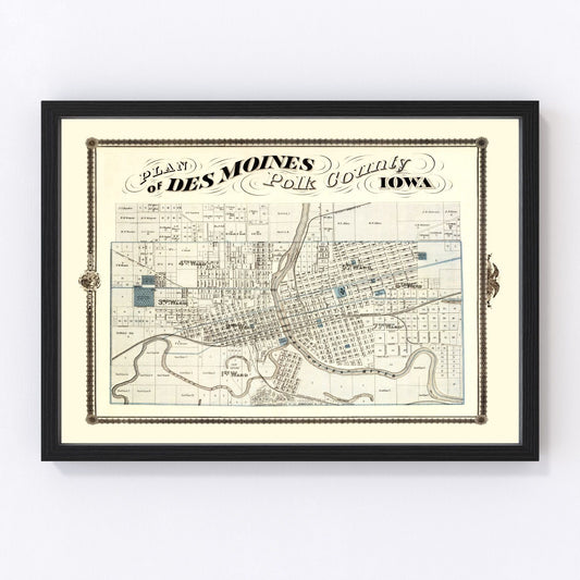 Vintage Map of Des Moines, Iowa 1875