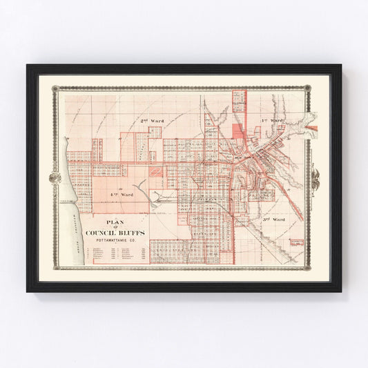 Vintage Map of Council Bluffs, Iowa 1875