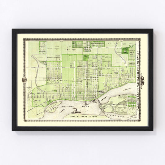 Vintage Map of Davenport, Iowa 1875