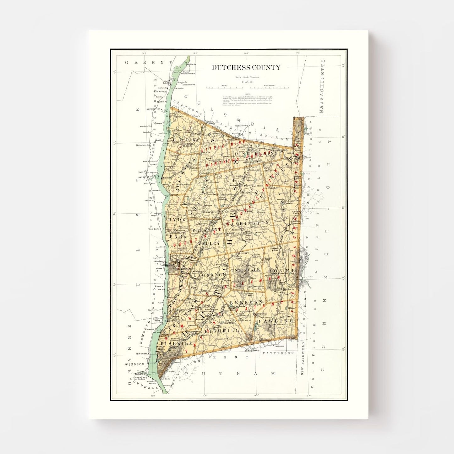 Vintage Map of Dutchess County, New York 1895