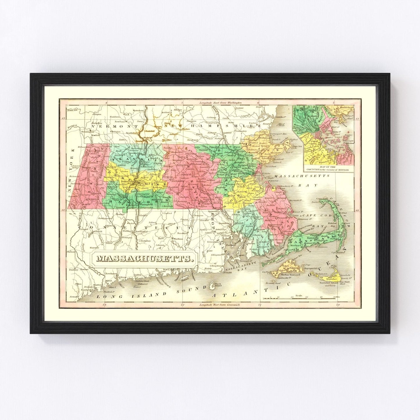 Vintage Map of Massachusetts 1831
