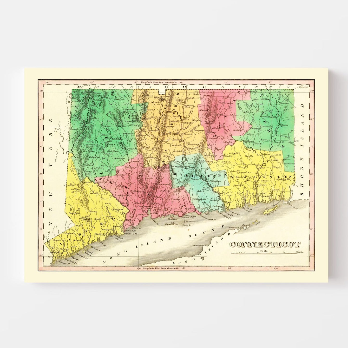 Vintage Map of Connecticut 1831