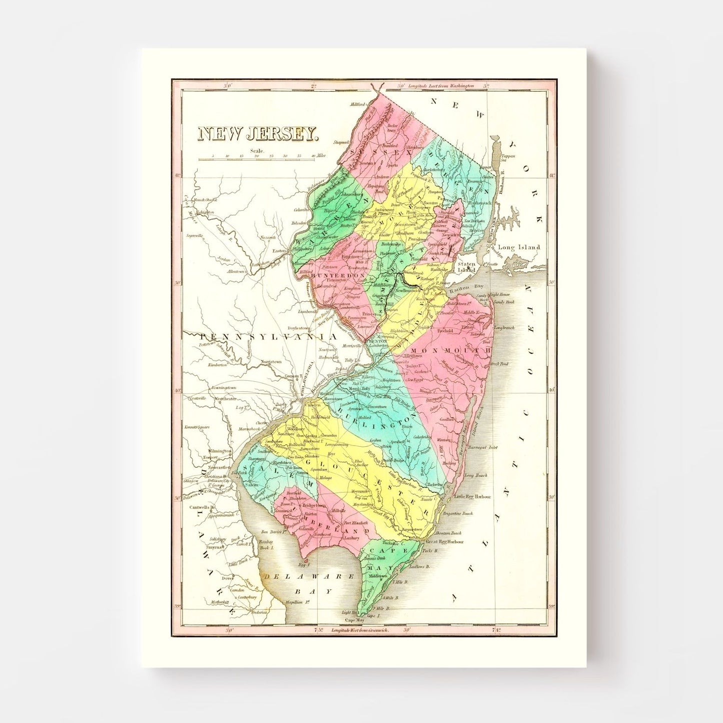 Vintage Map of New Jersey 1831