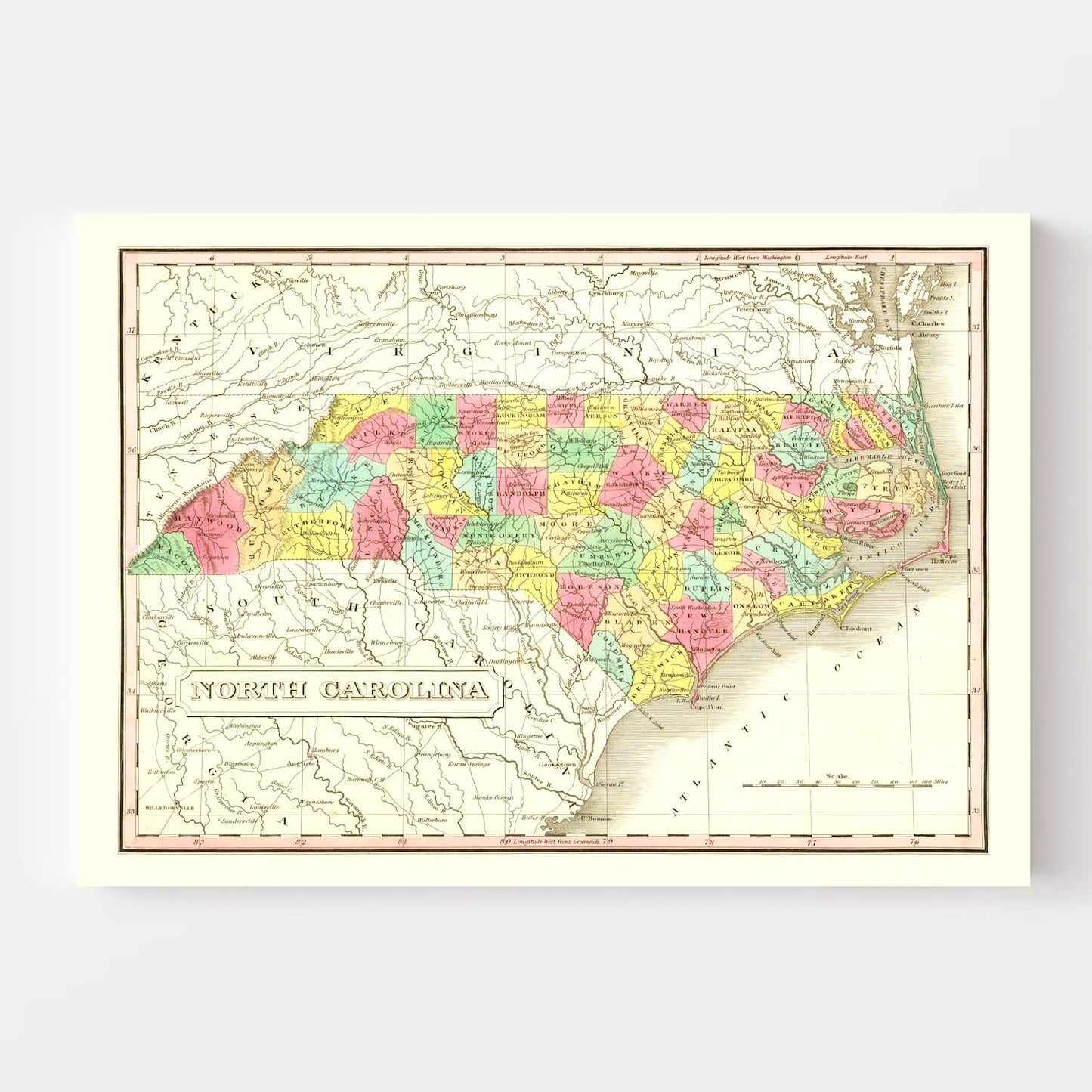 Vintage Map of North Carolina 1831