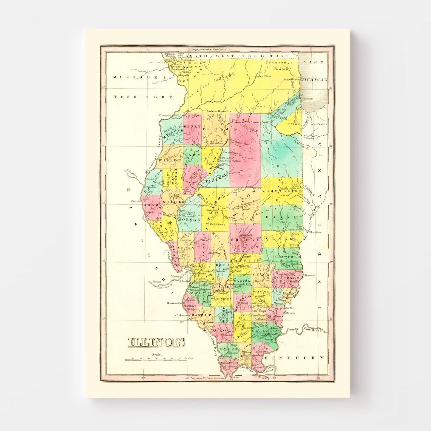 Vintage Map of Illinois 1831