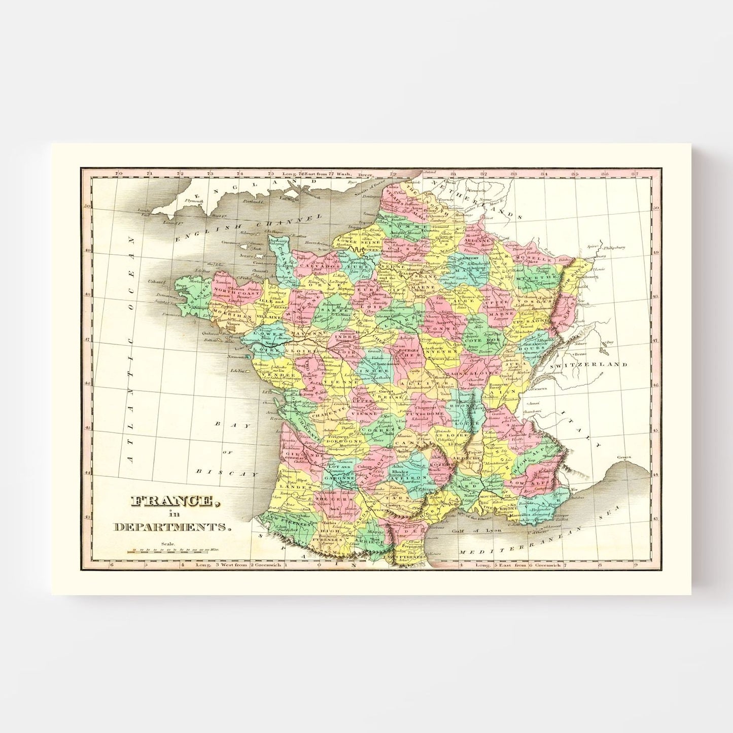 Old Map of France in Departments 1831