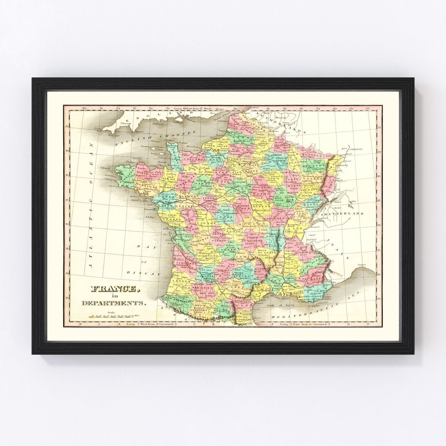 Old Map of France in Departments 1831