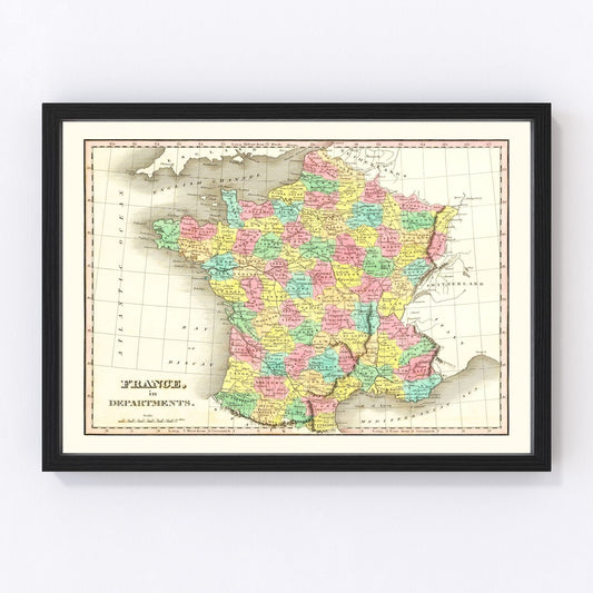 Old Map of France in Departments 1831