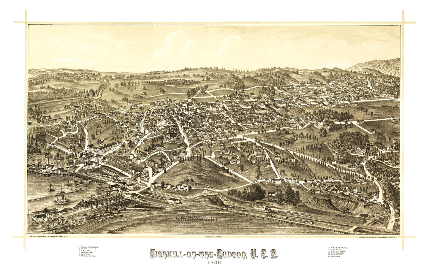 Vintage Map of Fishkill, New York 1886
