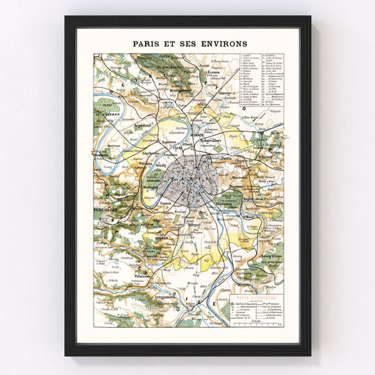 Vintage Map of Paris, France 1900