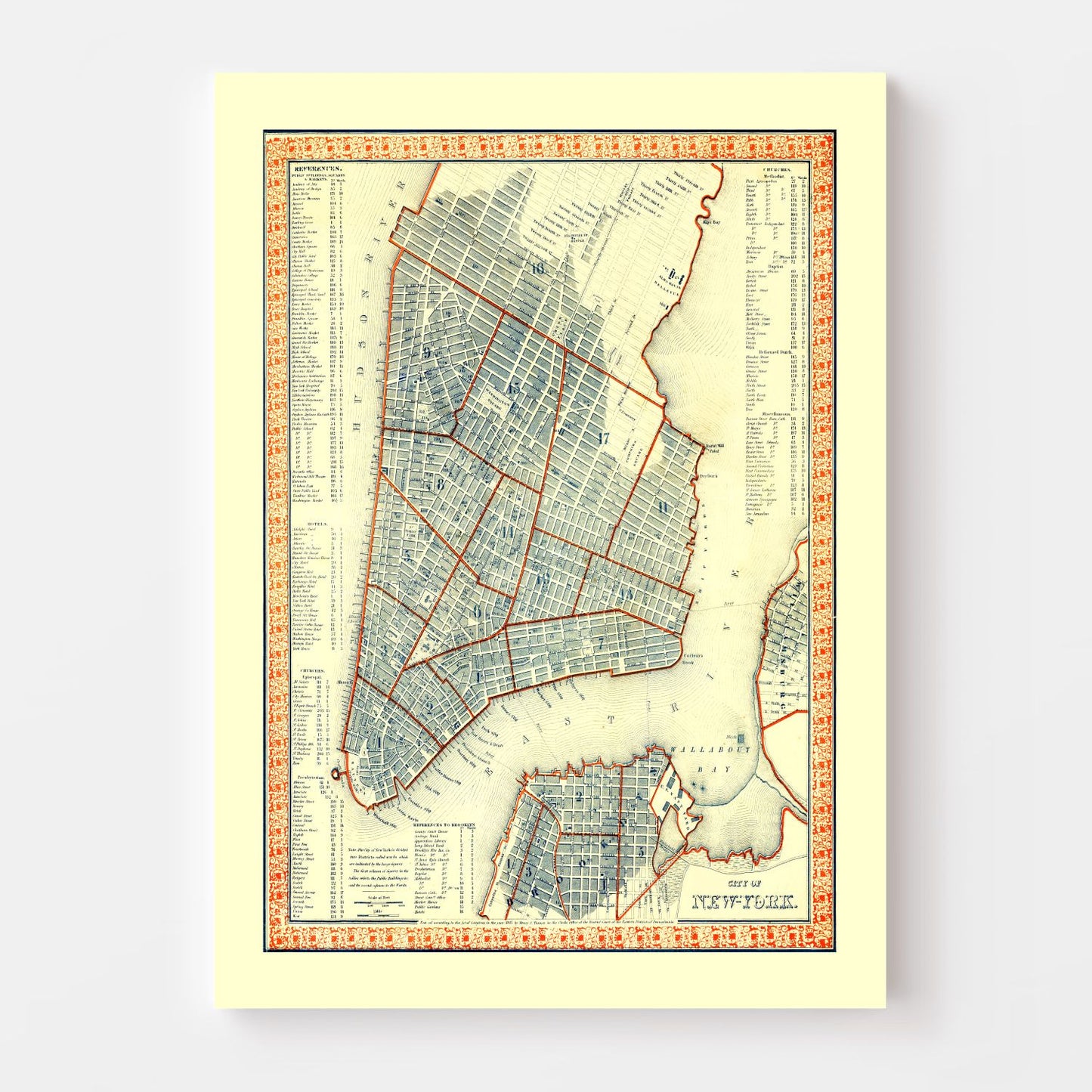 Vintage Map of New York City, New York 1846