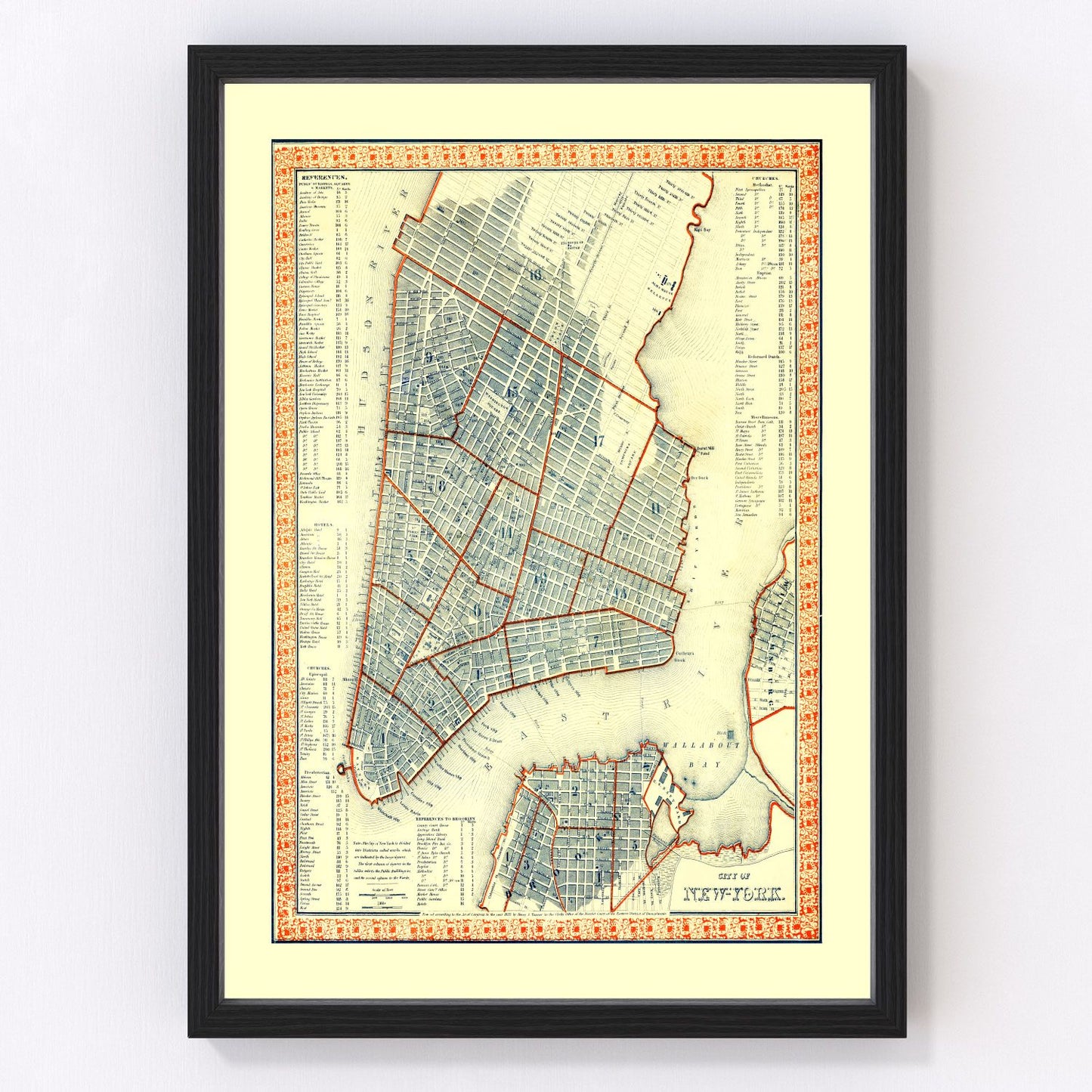 Vintage Map of New York City, New York 1846