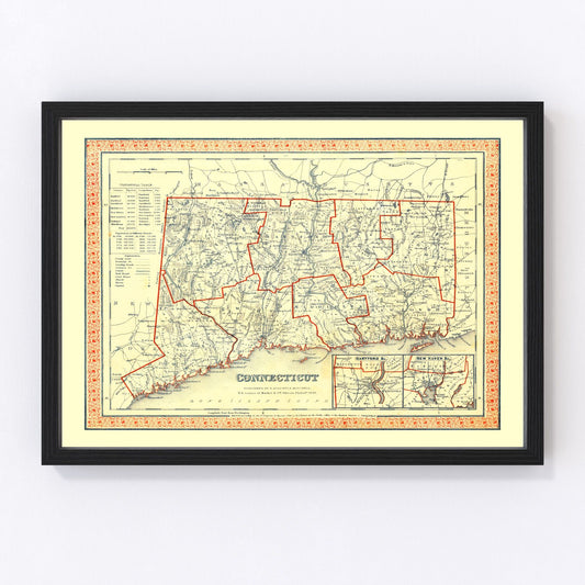 Vintage Map of Connecticut 1846