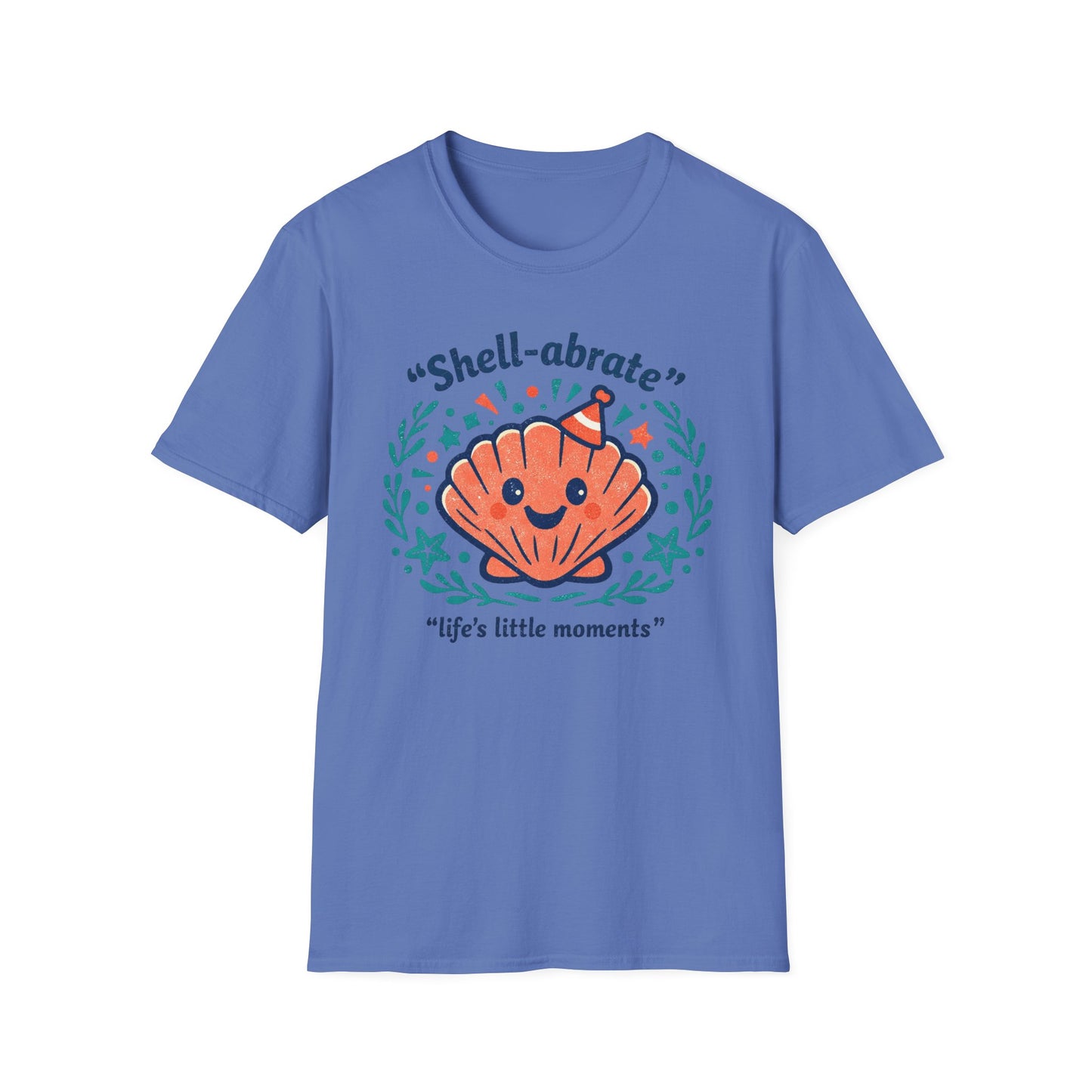 Shell-abrate Happy Seashell T-Shirt — "life's little moments" Cute Beach Graphic Tee