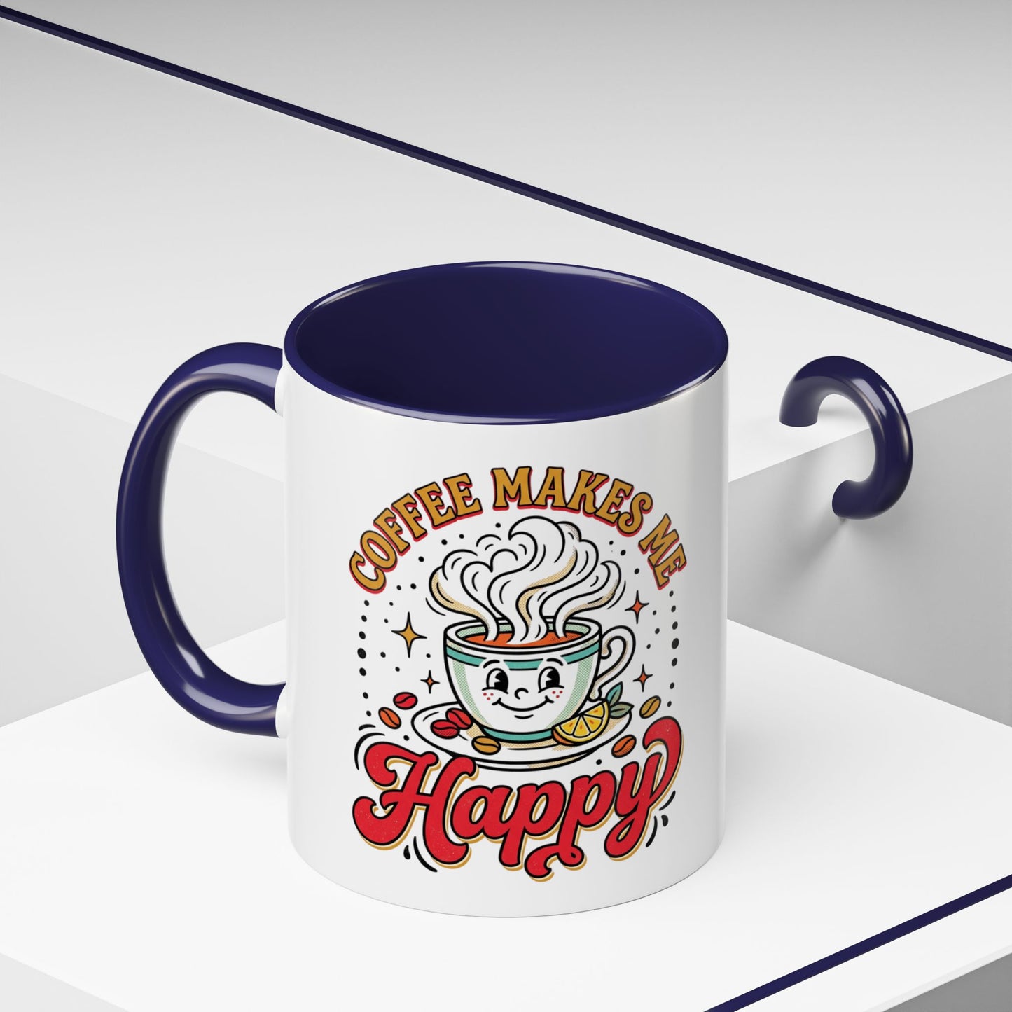 Coffee Mug — "Coffee Makes Me Happy" Cute Retro Accent Mug (11/15oz)