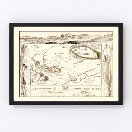 Vintage Map of Athens, Greece 1832