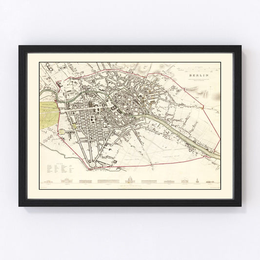 Vintage Map of Berlin, Germany 1833