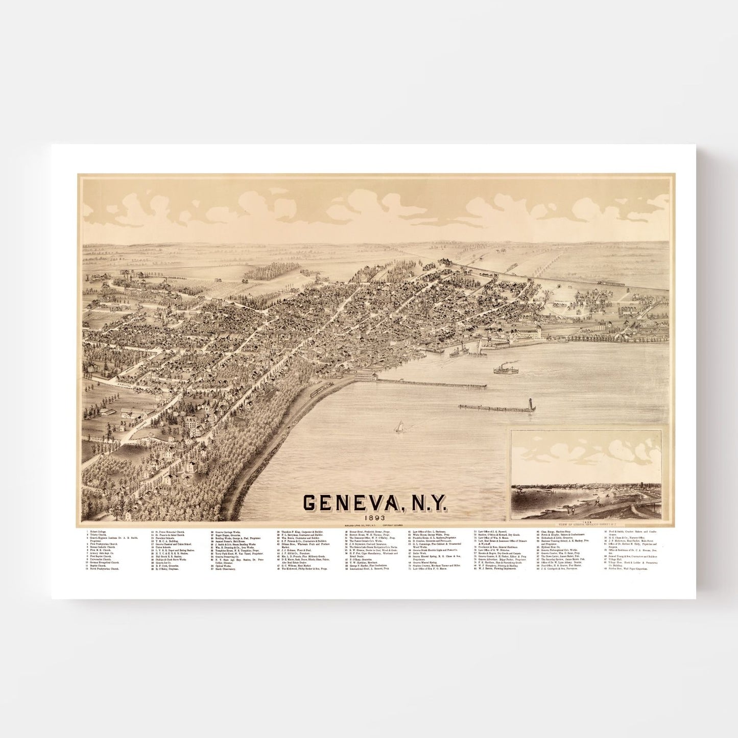 Vintage Map of Geneva, New York 1893
