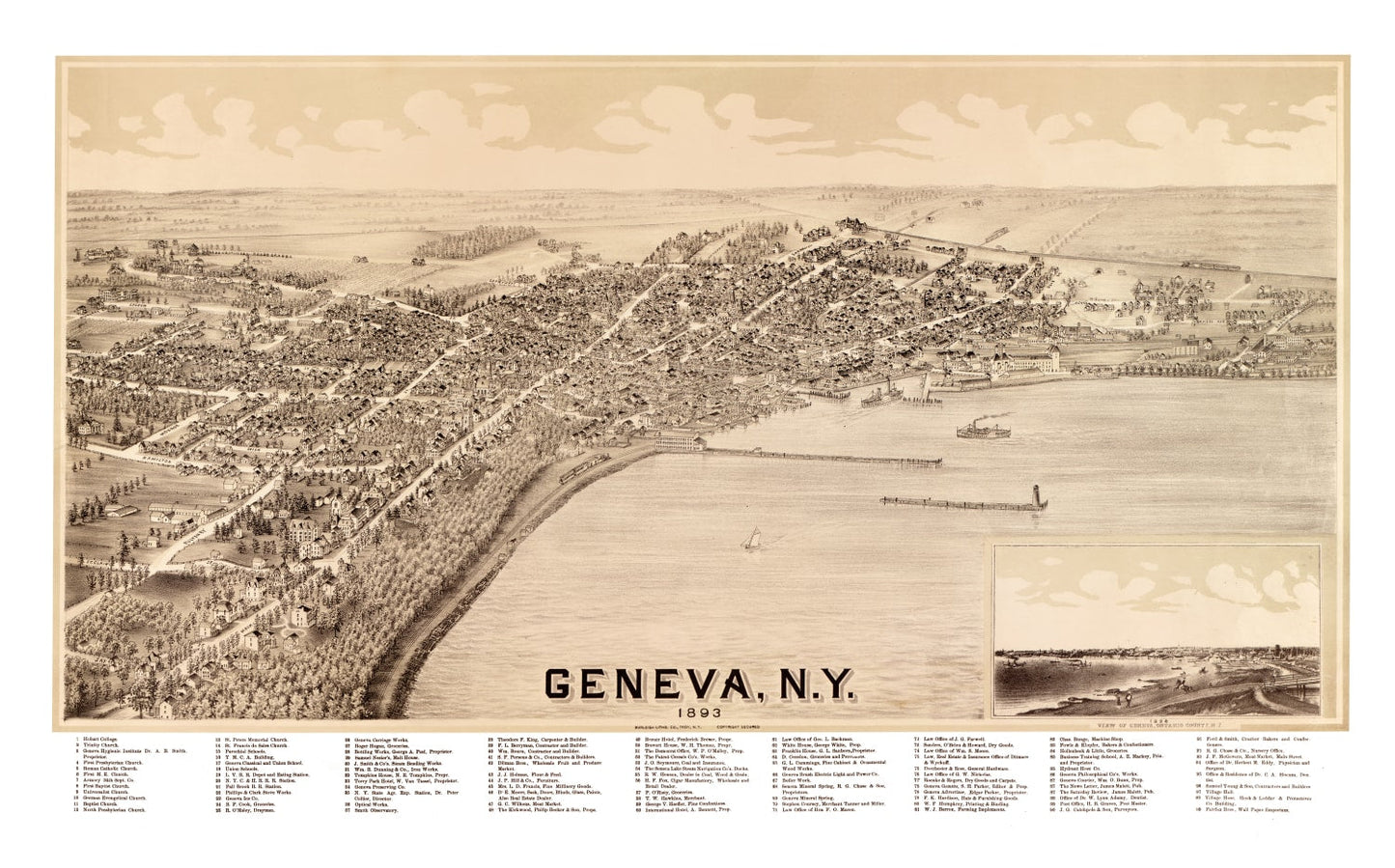 Vintage Map of Geneva, New York 1893