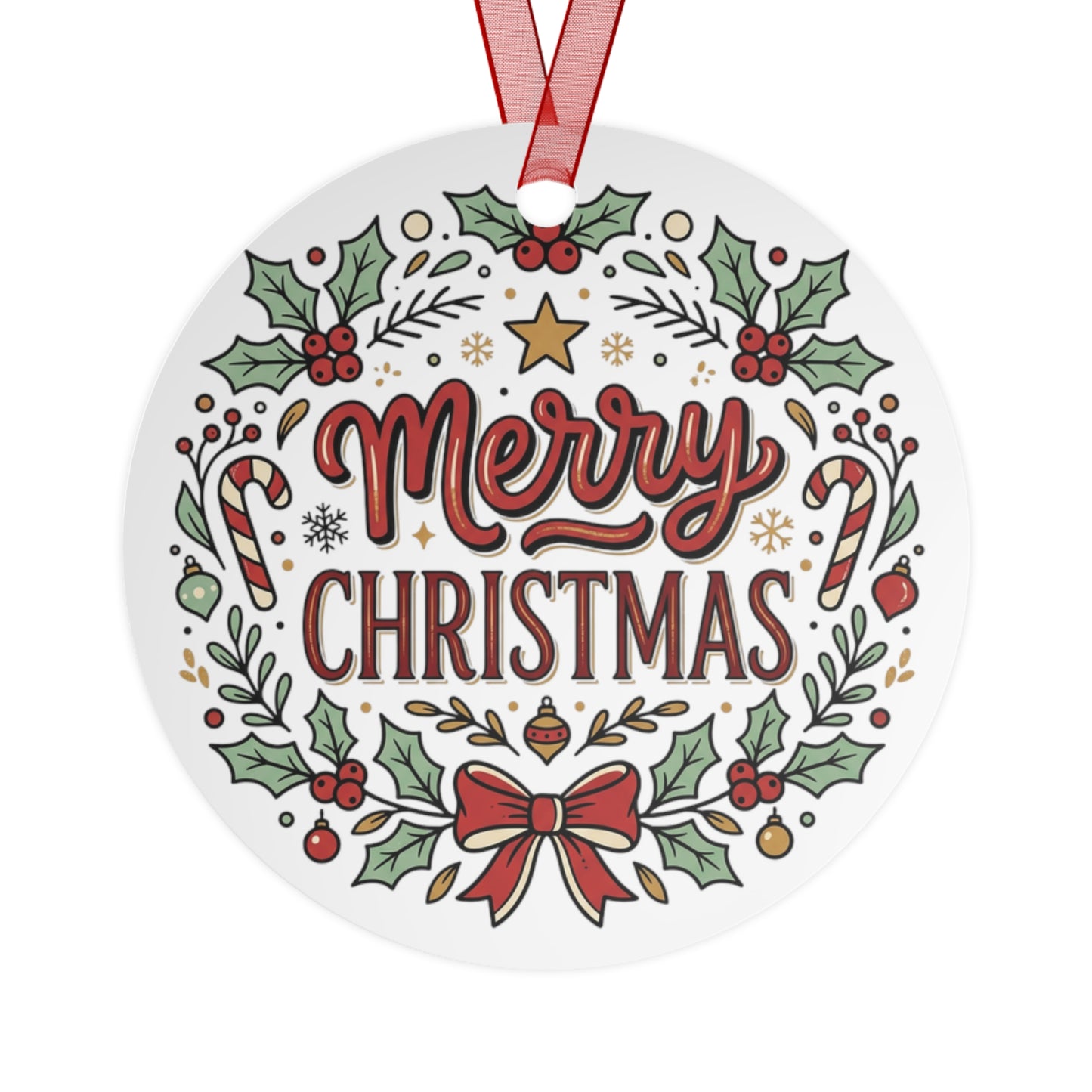 Merry Christmas Metal Ornament — Festive Holiday Tree Decoration
