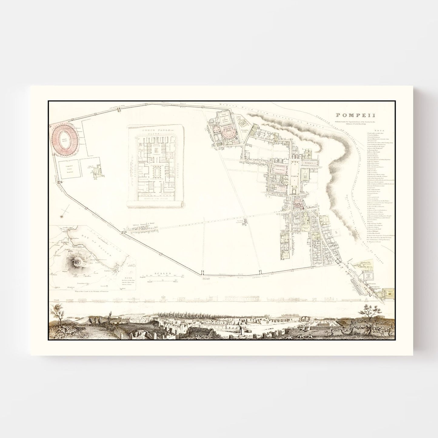 Vintage Map of Pompeii, Italy 1832