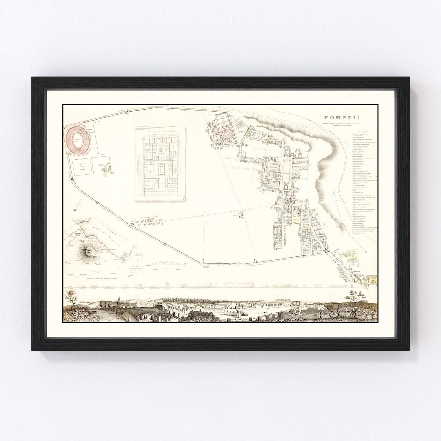 Vintage Map of Pompeii, Italy 1832
