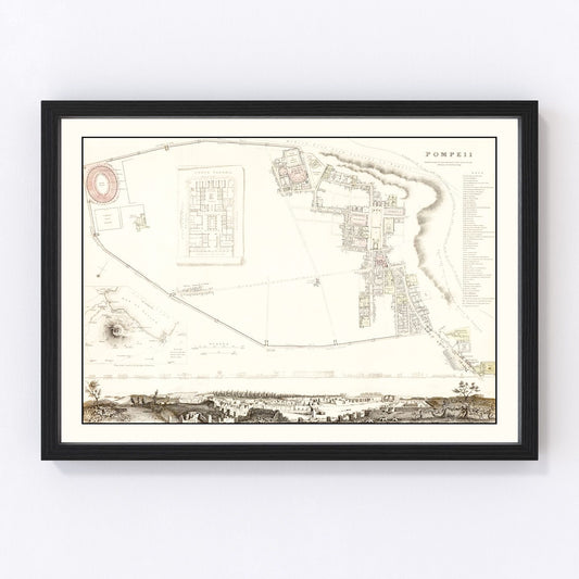 Vintage Map of Pompeii, Italy 1832