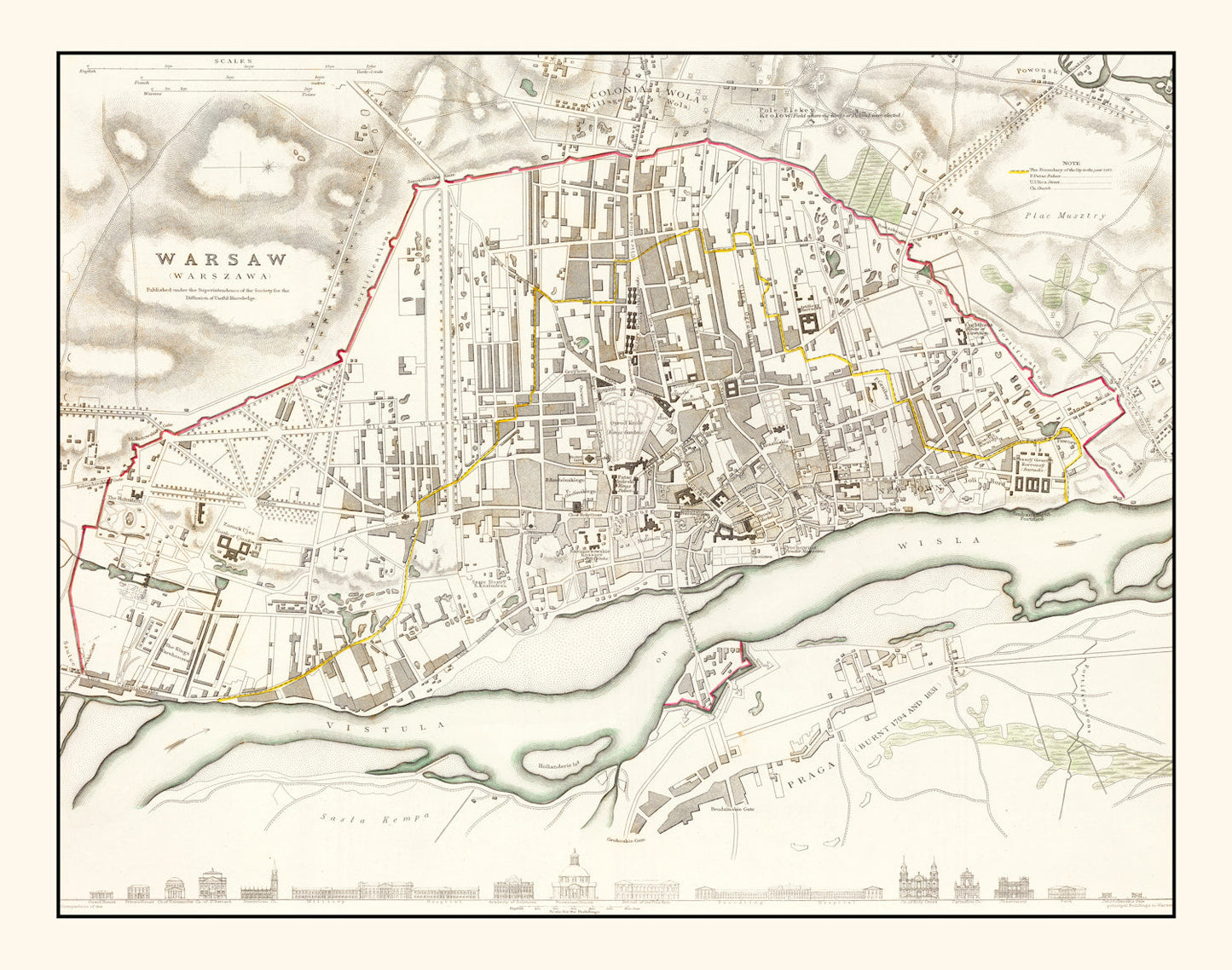 Vintage Map of Warsaw, Poland 1831