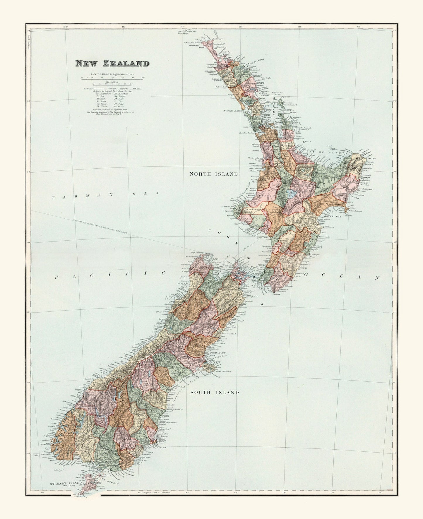 Vintage Map of New Zealand 1904