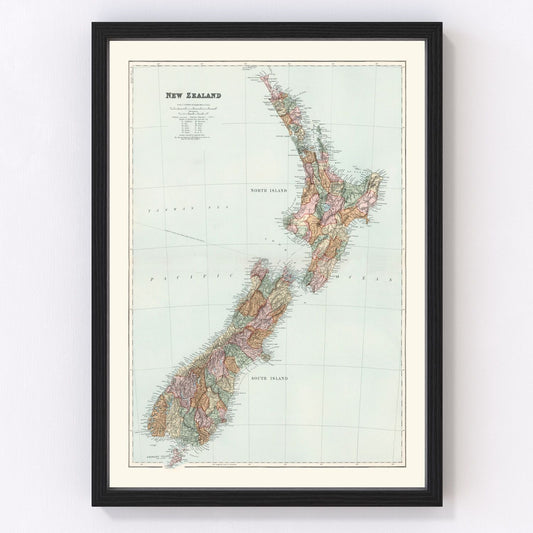 Vintage Map of New Zealand 1904