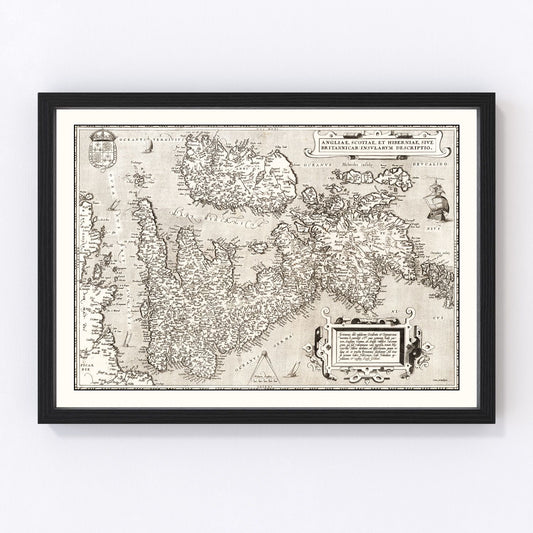 Vintage Map of England, Scotland, Ireland 1570