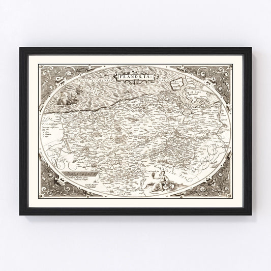 Vintage Map of Flanders, Belgium 1570