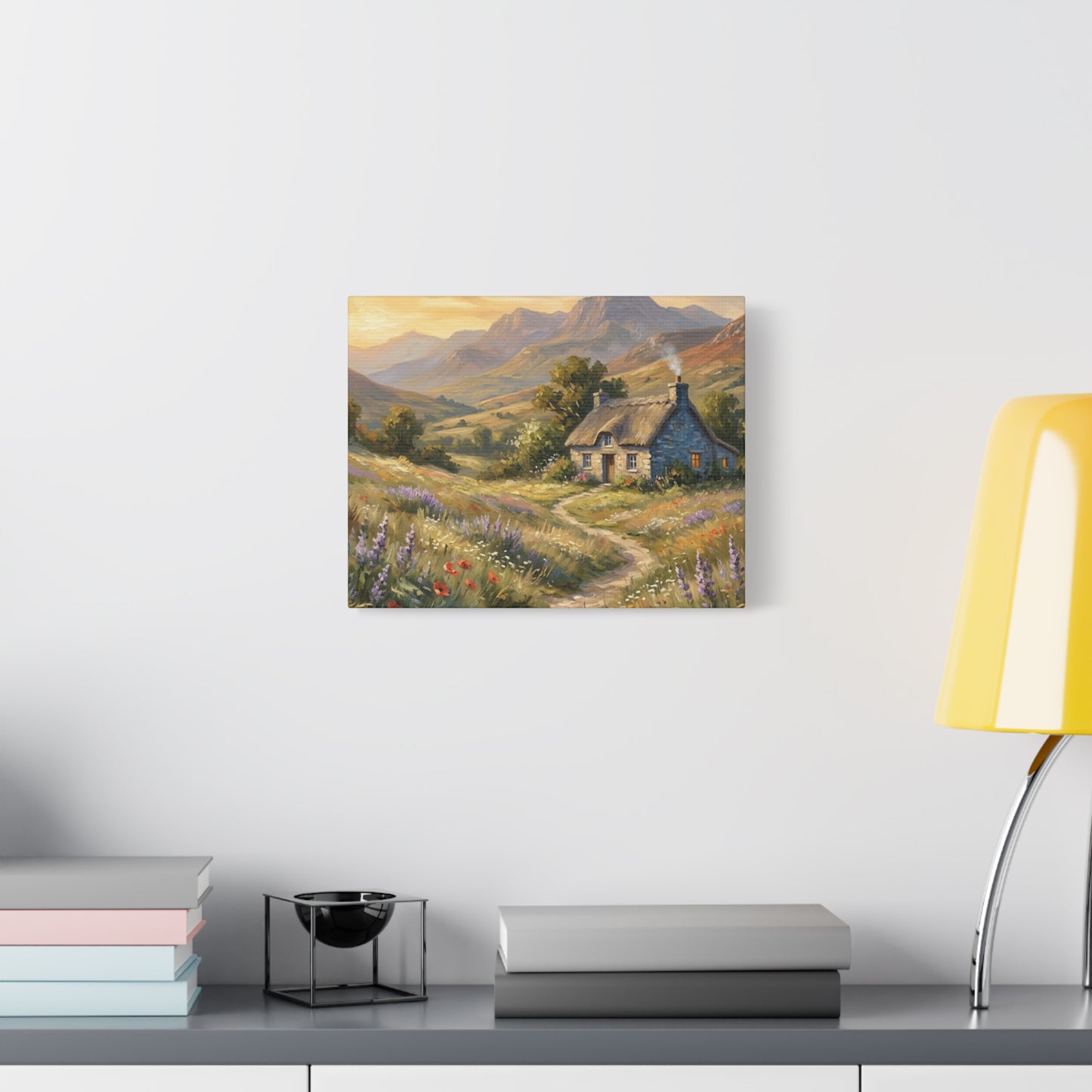 Countryside Cottage Canvas Wall Art — Tranquil Rustic Landscape Print